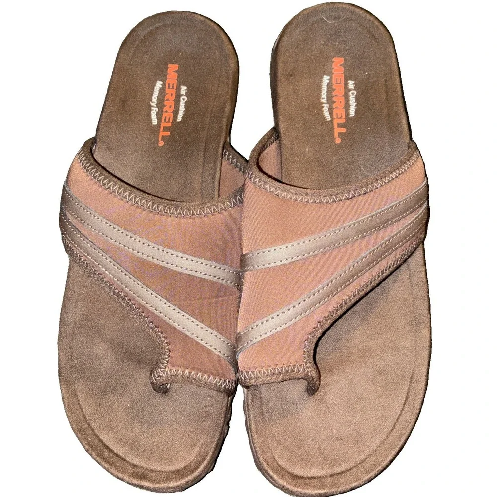 Merrell Air Cushion Memory Foam Brown Slide Thong Sandals Womens 7 Beach